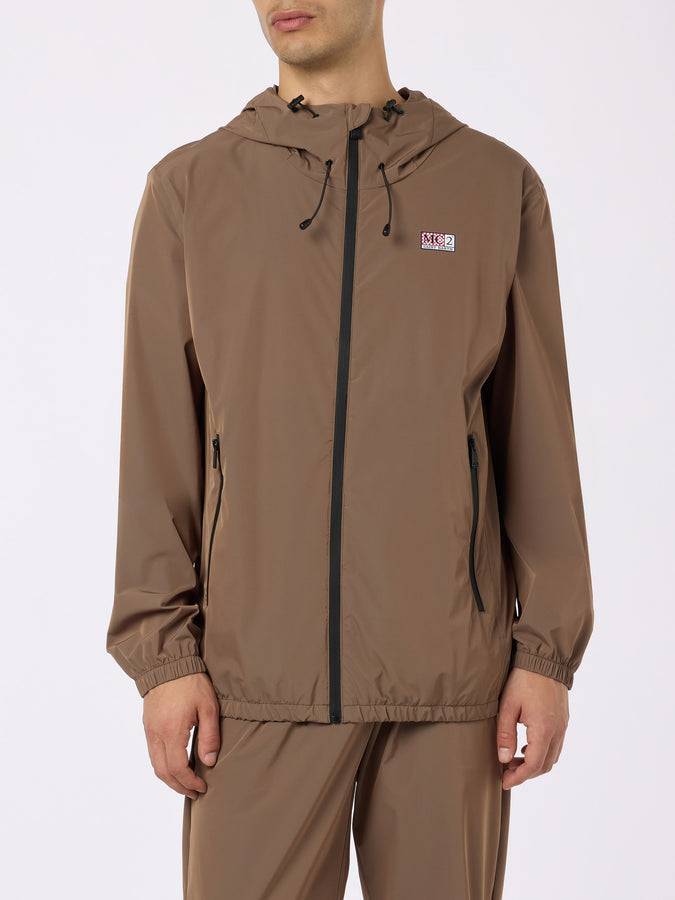 Mc2 Saint Barth Giacca a vento da uomo Solaro in tessuto leggero verde kaki con cappuccio