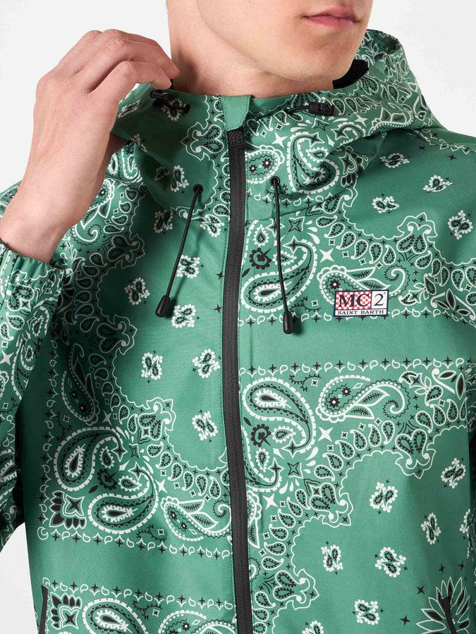 Mc2 Saint Barth Giacca Da Uomo Con Cappuccio Con Stampa Bandana Verde Militare