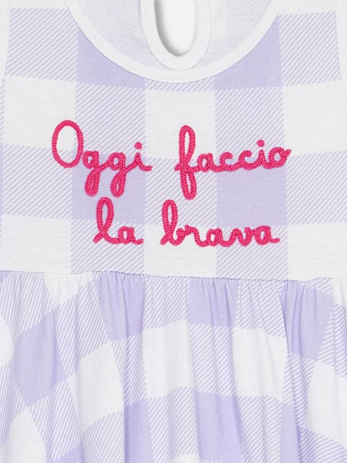 Mc2 Saint Barth Girl Cotton Dress Masha With Print And "Oggi Brava" Embroidery