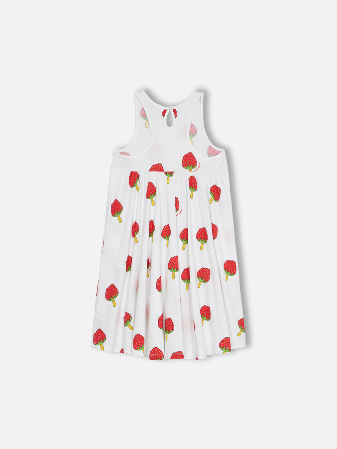 Mc2 Saint Barth Girl Cotton Dress Masha With Strawberry Popsicle Print