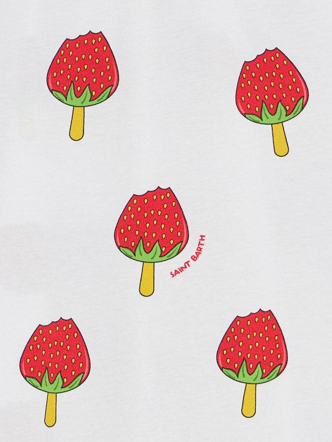 Mc2 Saint Barth Girl Cotton Dress Masha With Strawberry Popsicle Print