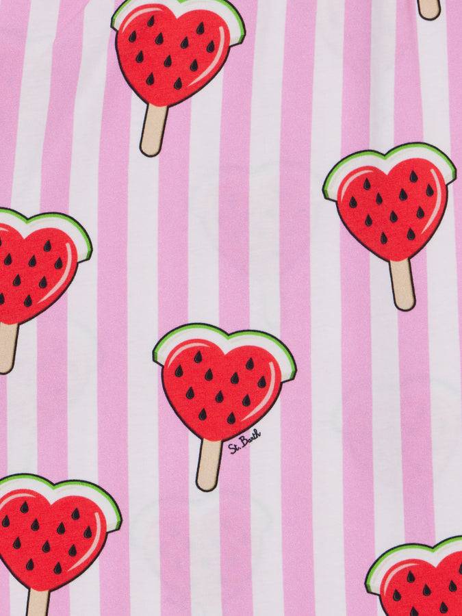 Mc2 Saint Barth Girl Cotton Jersey Dress Leila With Heart Watermelon Print