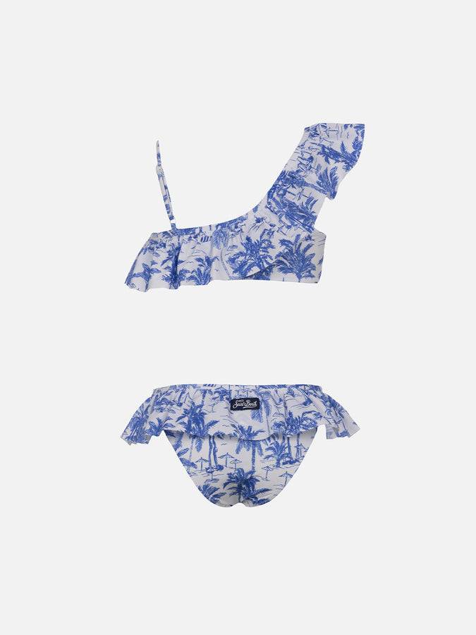 Mc2 Saint Barth Girl One Shoulder Ruffled Bikini Rey With Toile De Jouy Print