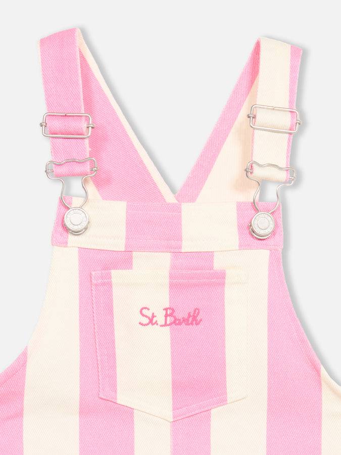 Mc2 Saint Barth Girl Pink Striped Denim Short Overall Tecla Jr