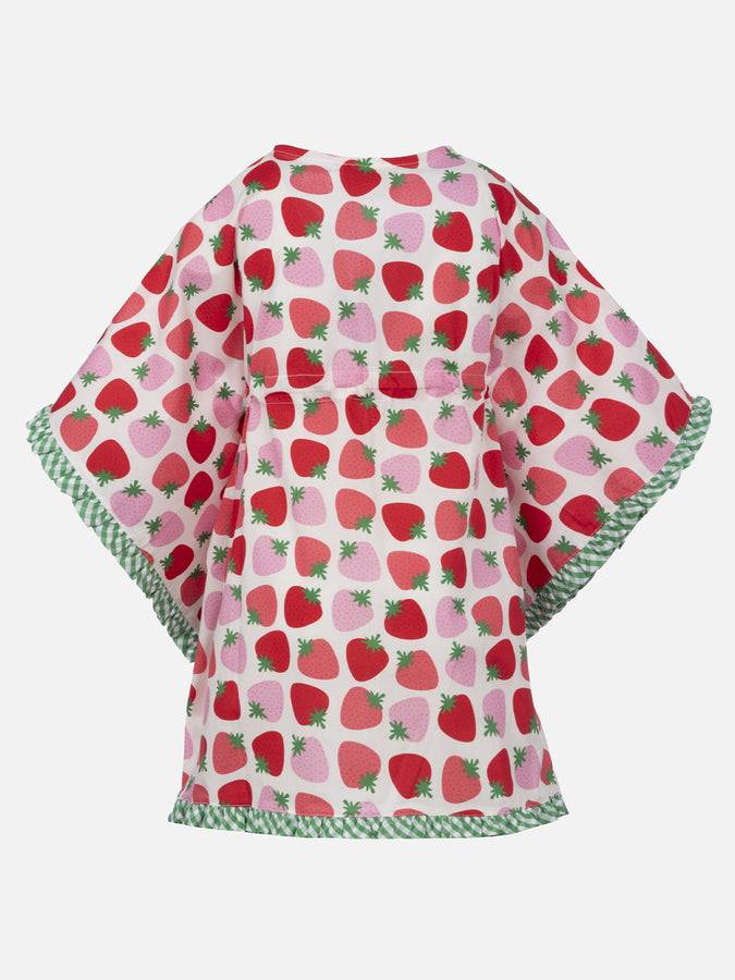Mc2 Saint Barth Girl Ruffled Cotton Caftan With Strawberry Print