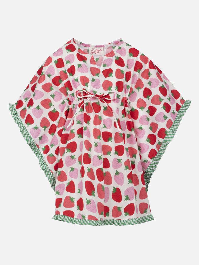 Mc2 Saint Barth Girl ruffled cotton caftan with strawberry print