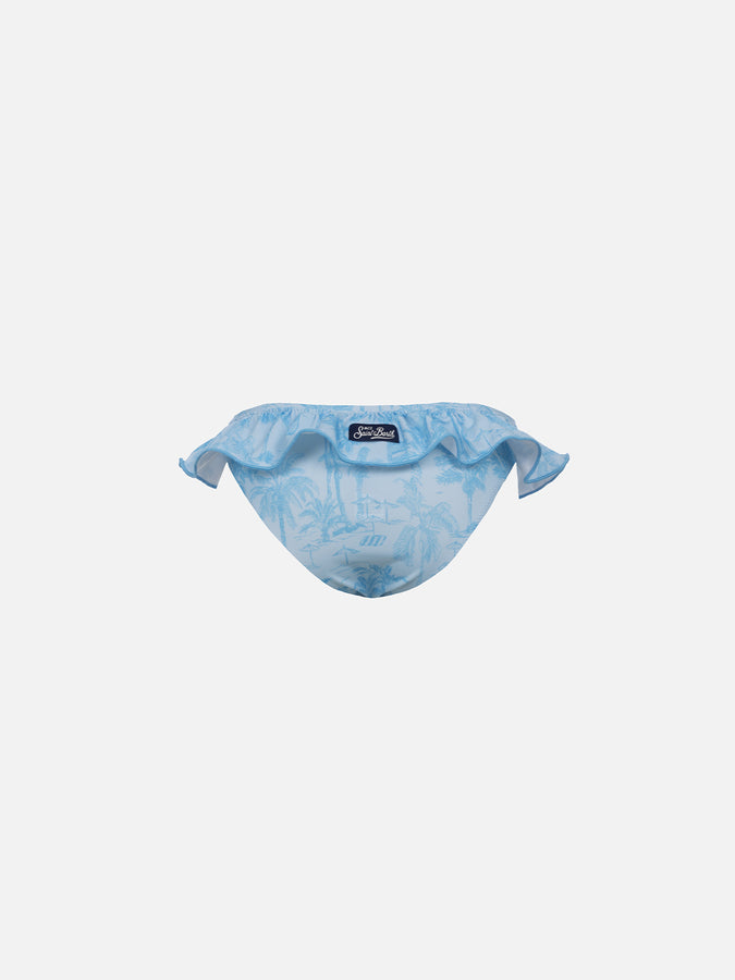 Mc2 Saint Barth Girl Ruffled Swim Briefs Melly With Toile De Jouy Print