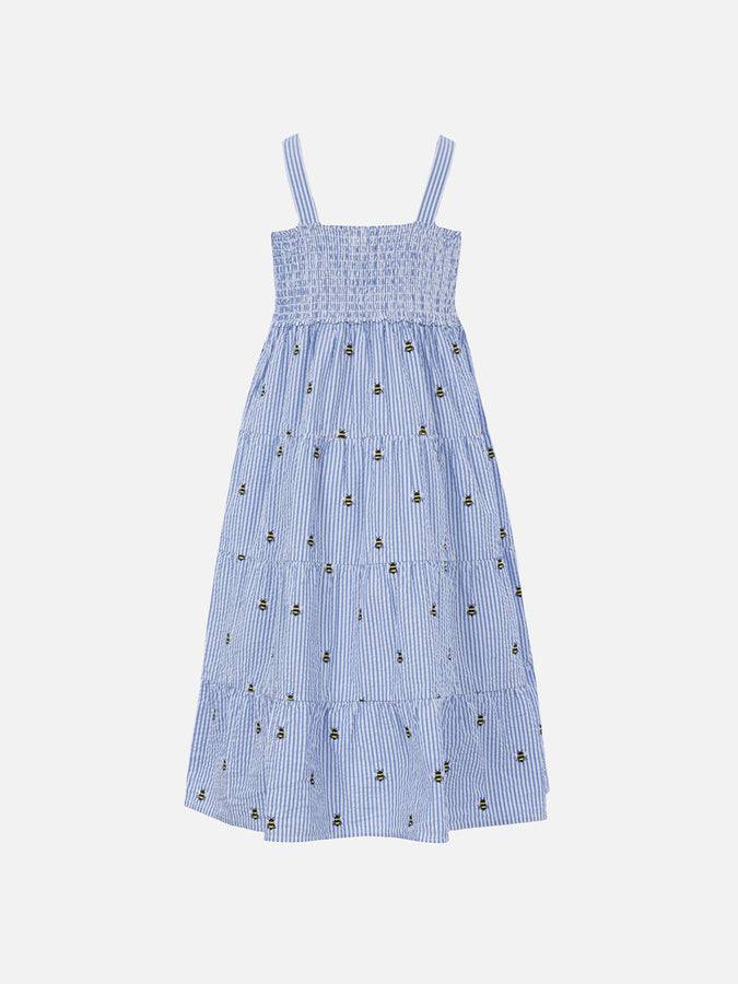 Mc2 Saint Barth Girl Seersucker Dress Jemine Jr With Bee Embroidery