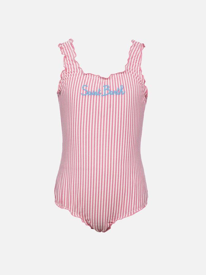 Mc2 Saint Barth Girl seersucker one piece swimsuit Clio with contrast frill