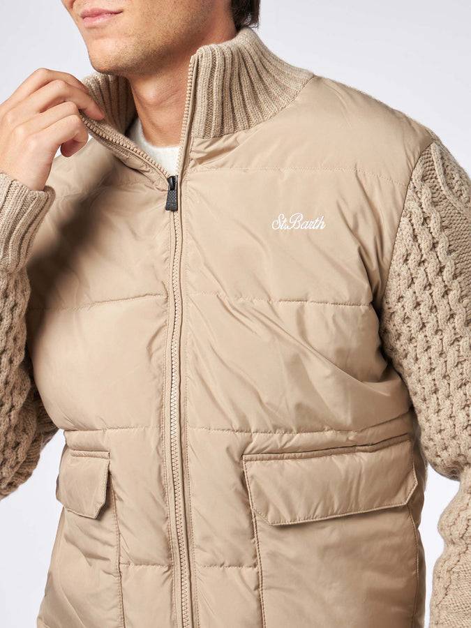 Mc2 Saint Barth Giubbotto Imbottito Da Uomo Beige Con Maniche In Maglia Intrecciata