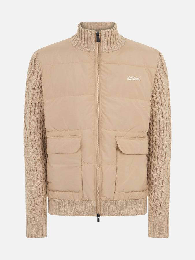 Mc2 Saint Barth Giubbotto Imbottito Da Uomo Beige Con Maniche In Maglia Intrecciata