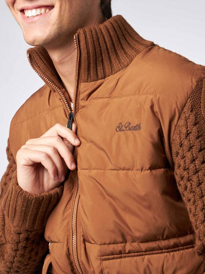 Mc2 Saint Barth Giubbotto Imbottito Da Uomo Marrone Con Maniche In Maglia