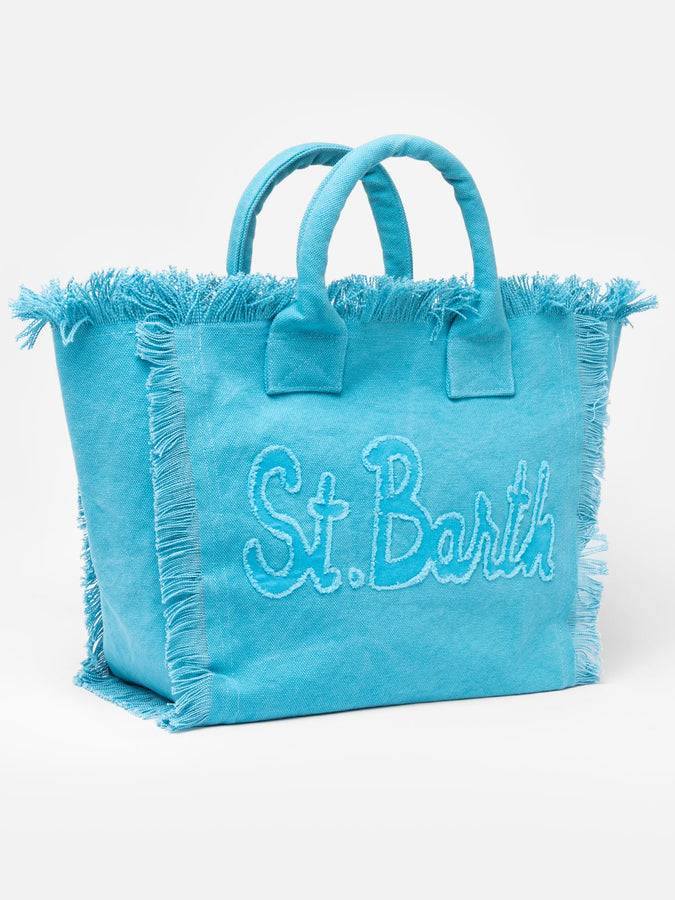 Mc2 Saint Barth Light Blue Cotton Canvas Vanity Tote Bag With Logo Patch