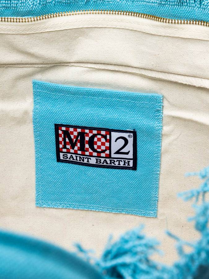 Mc2 Saint Barth Light Blue Cotton Canvas Vanity Tote Bag With Logo Patch