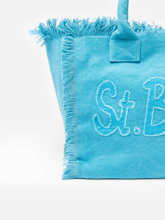Mc2 Saint Barth Light Blue Cotton Canvas Vanity Tote Bag With Logo Patch