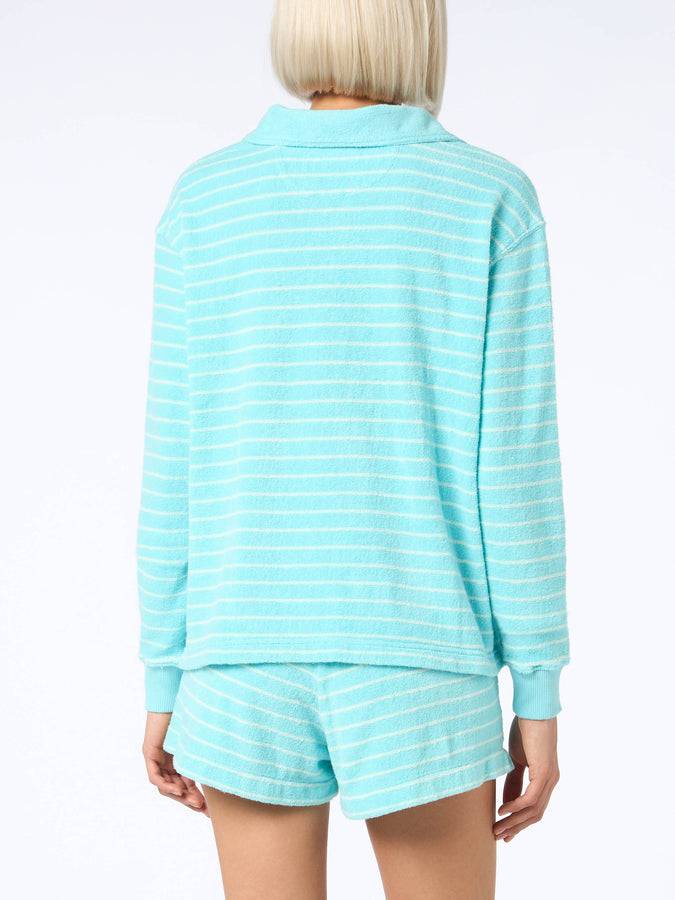 Mc2 Saint Barth Light Blue Terry Striped Sweatshirt Magda