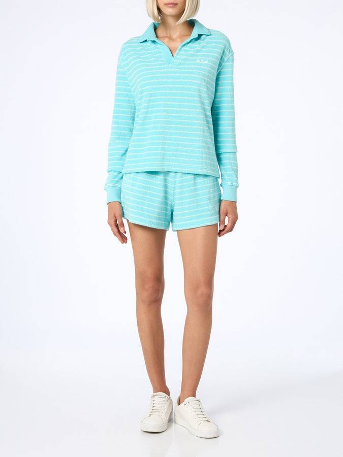 Mc2 Saint Barth Light Blue Terry Striped Sweatshirt Magda