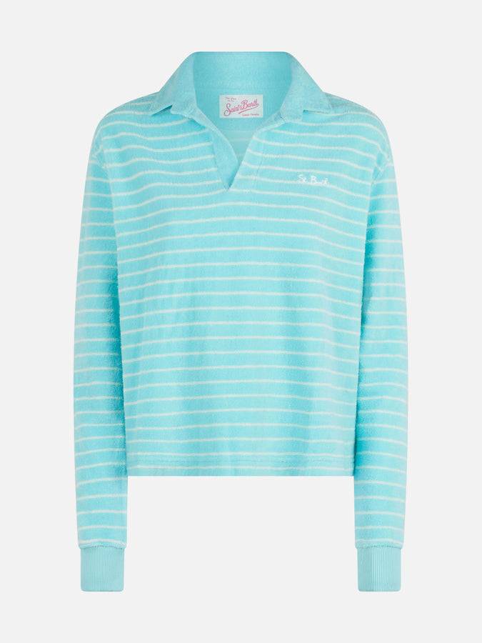 Mc2 Saint Barth Light Blue Terry Striped Sweatshirt Magda