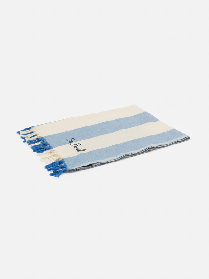 Mc2 Saint Barth Light Cotton Beach Towel Fouta With Bluette Striped Print