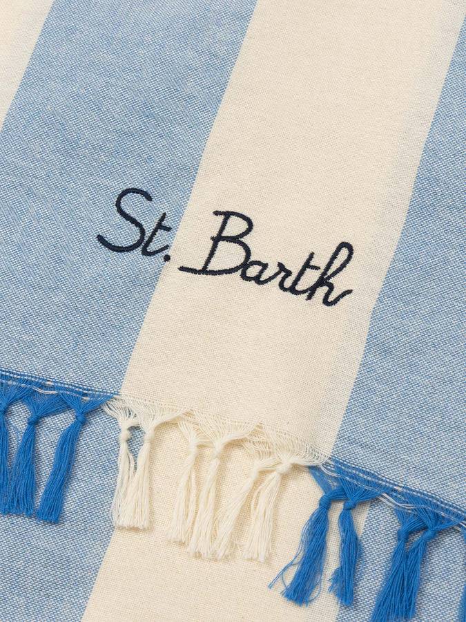 Mc2 Saint Barth Light Cotton Beach Towel Fouta With Bluette Striped Print