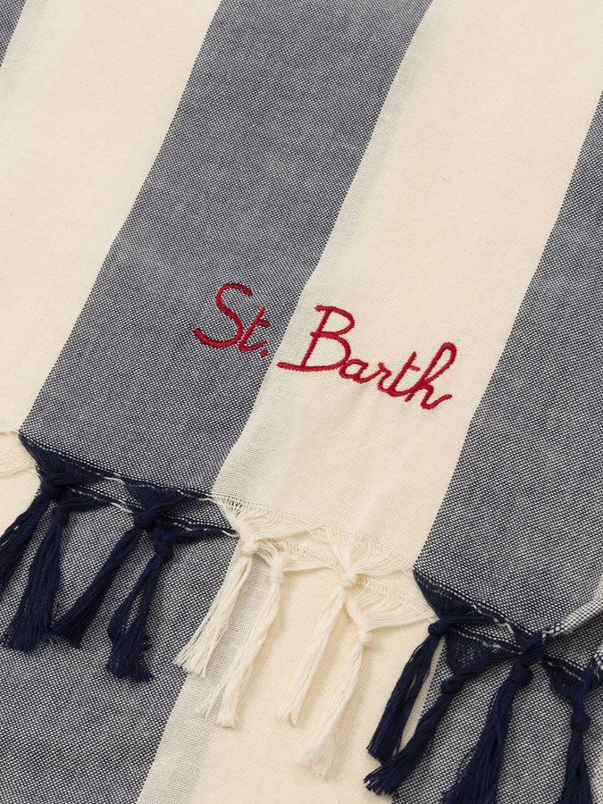 Mc2 Saint Barth Light Cotton Beach Towel Fouta With Navy Blue Striped Print