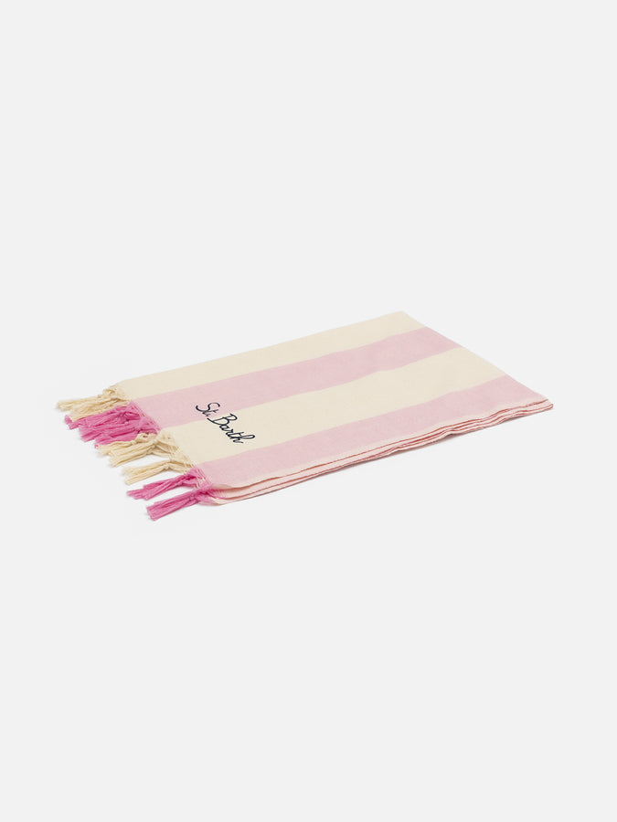 Mc2 Saint Barth Light Cotton Beach Towel Fouta With Pink Striped Print