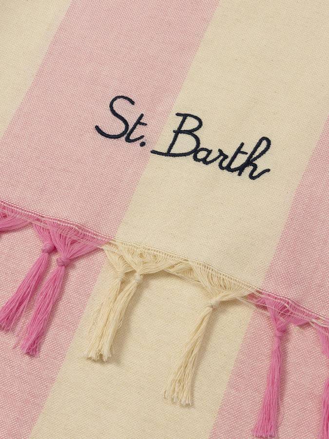 Mc2 Saint Barth Light Cotton Beach Towel Fouta With Pink Striped Print