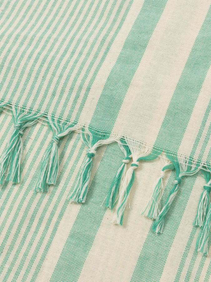 Mc2 Saint Barth Light Cotton Beach Towel Fouta With Water Green Striped Print And Embroidery