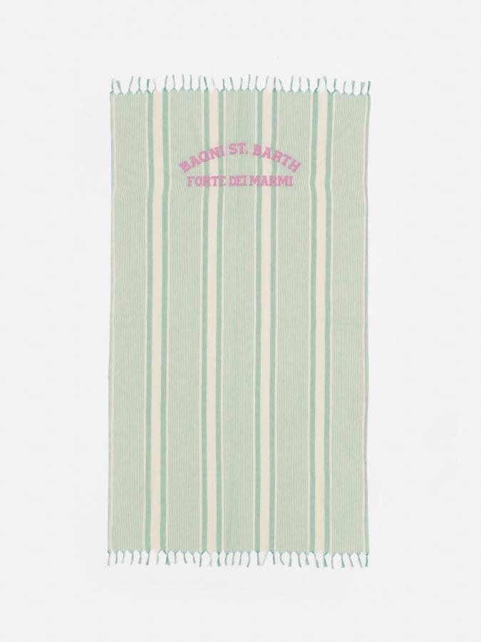 Mc2 Saint Barth Light cotton beach towel Fouta with water green striped print and embroidery