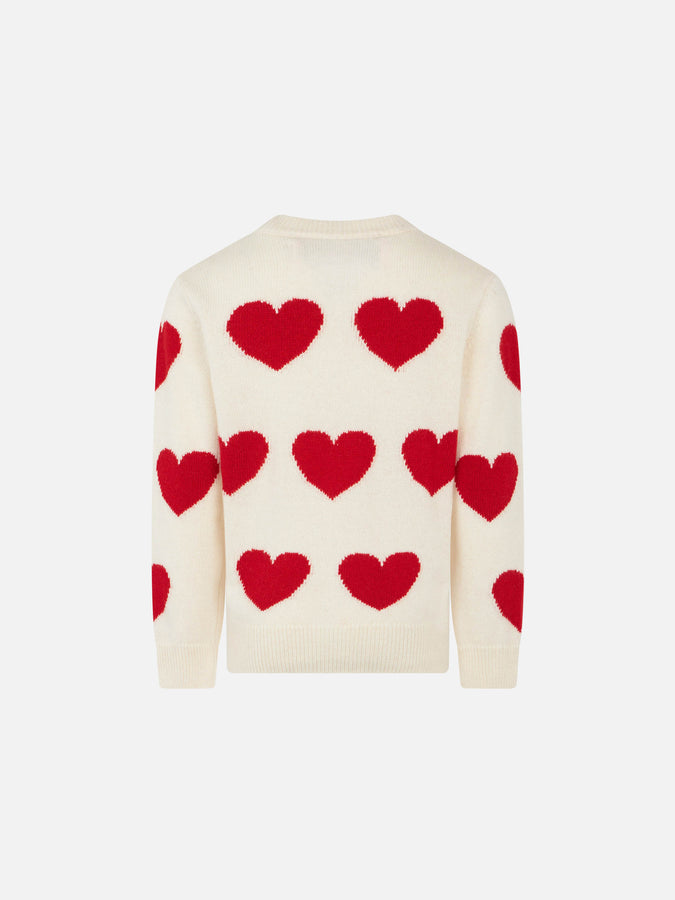 Mc2 Saint Barth Maglia Bianca Da Bambina Con Stampa Jacquard Cuori