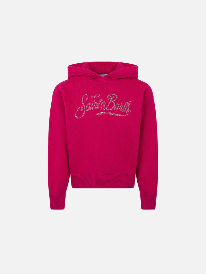 Mc2 Saint Barth Maglia corta fucsia da bambina con cappuccio e strass