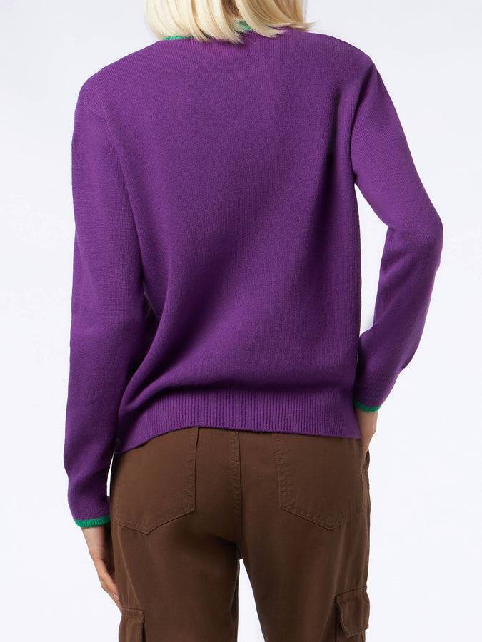 Mc2 Saint Barth Maglia Cropped Da Donna Viola Con Dettagli Verdi