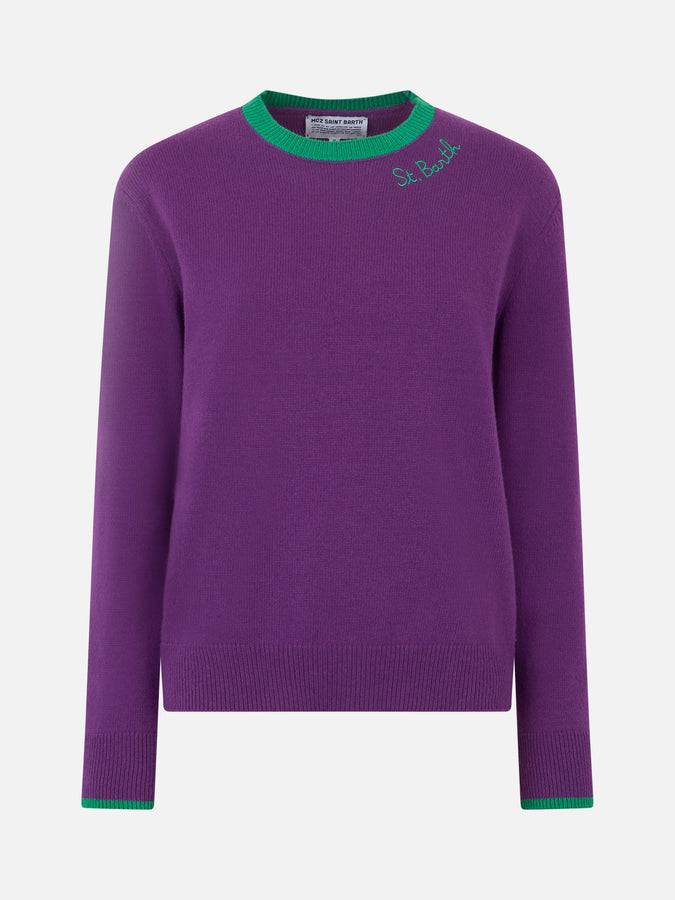 Mc2 Saint Barth Maglia Cropped Da Donna Viola Con Dettagli Verdi