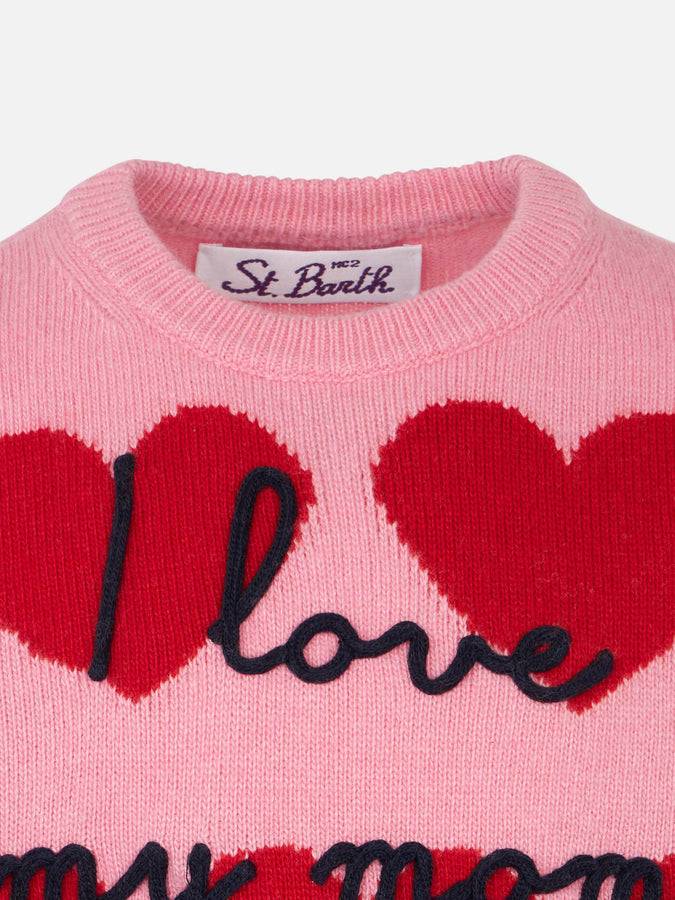 Mc2 Saint Barth Maglia Da Bambina Con Stampa Cuori E Ricamo I Love My Mom