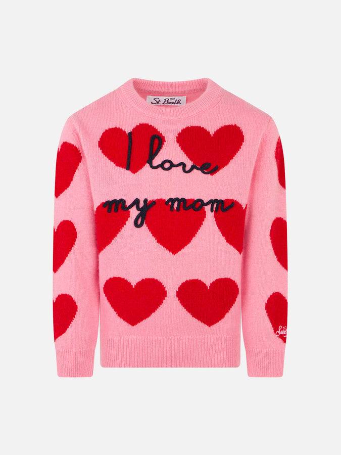 Mc2 Saint Barth Maglia da bambina con stampa cuori e ricamo I Love my Mom
