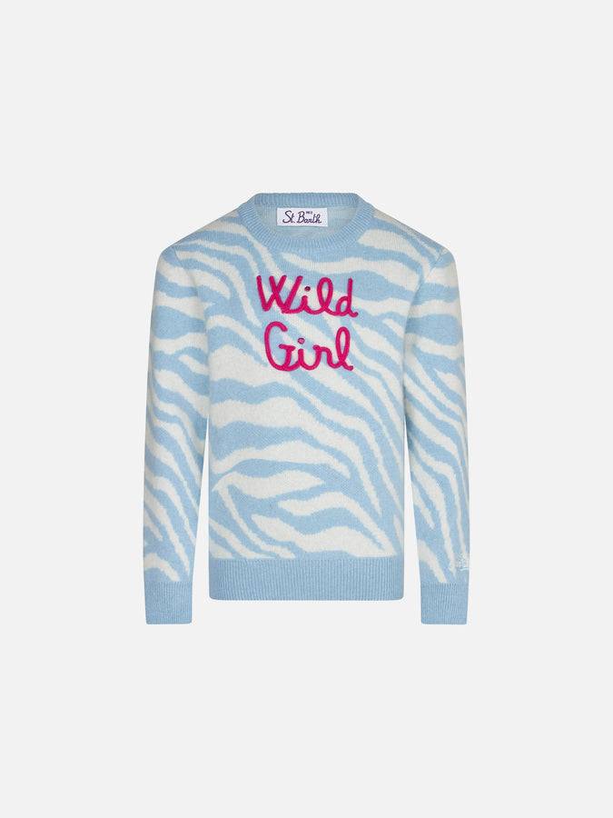 Mc2 Saint Barth Maglia da bambina garzata stampa zebrata con ricamo Wild Girl