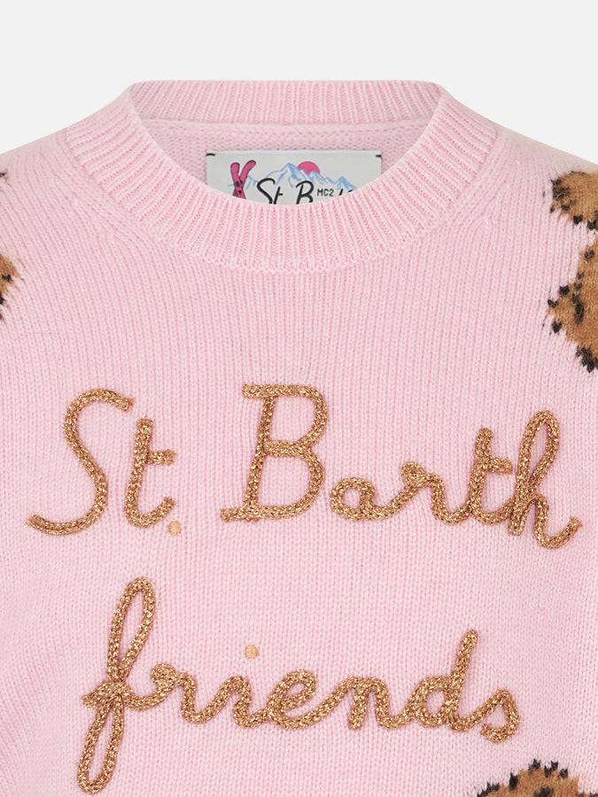 Mc2 Saint Barth Maglia Da Bambina Girocollo A Costine Morbide Con Ricamo St. Barth Friend