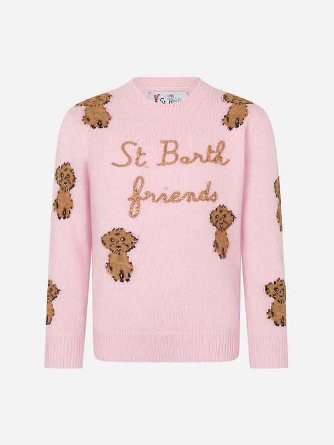 Mc2 Saint Barth Maglia da bambina girocollo a costine morbide con ricamo St. Barth Friend