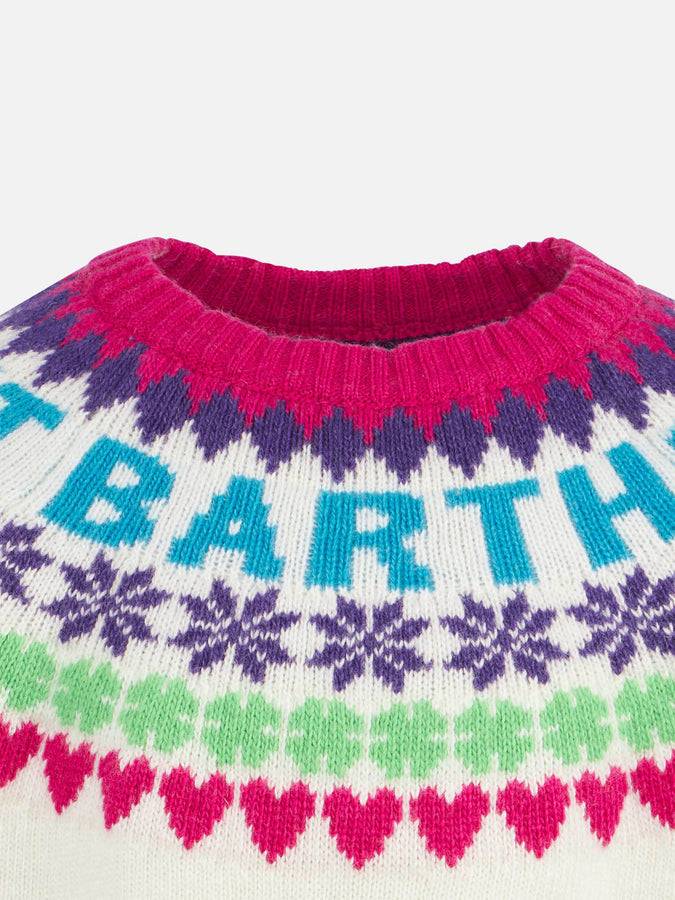 Mc2 Saint Barth Maglia Da Bambina Girocollo Bianca Con Stampa Cuori Fair Isle