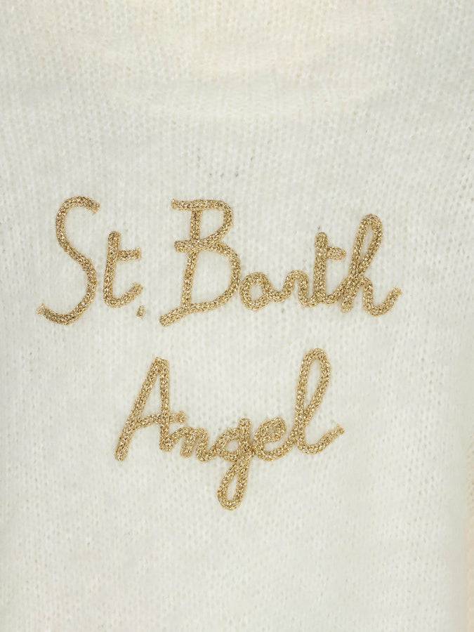 Mc2 Saint Barth Maglia Da Bambina Girocollo Bianca Garzata Con Ricamo
