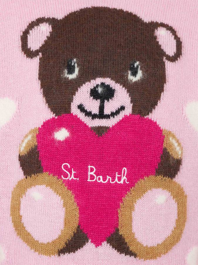 Mc2 Saint Barth Maglia Da Bambina Girocollo Con Ricamo Orsetto
