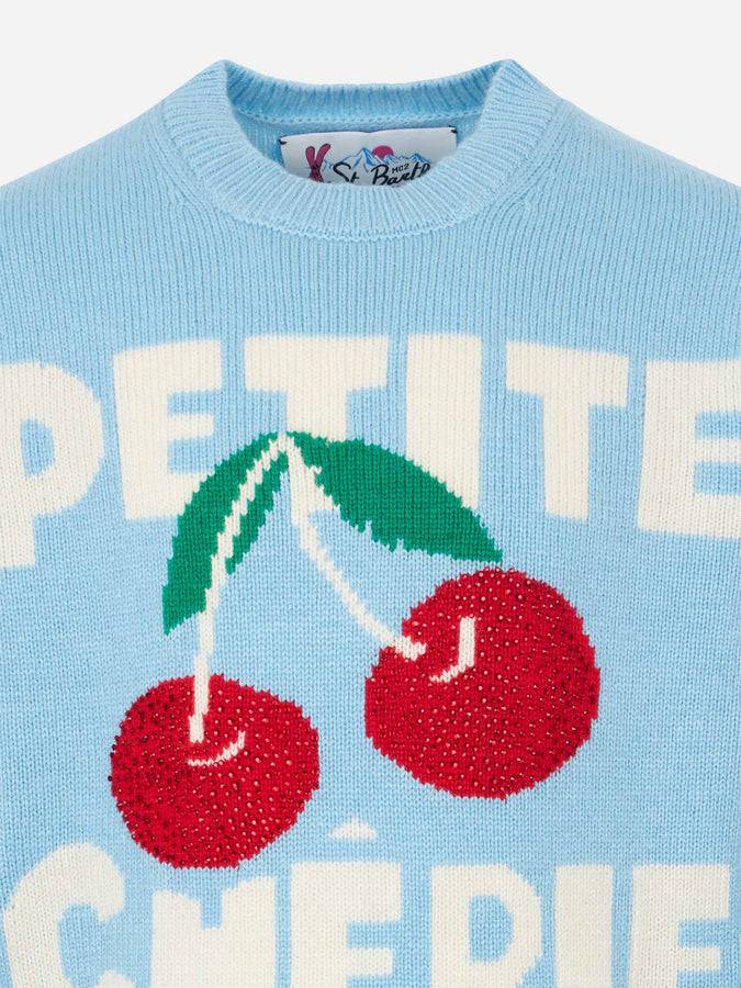 Mc2 Saint Barth Maglia Da Bambina Girocollo Con Stampa Ciliegie Strass