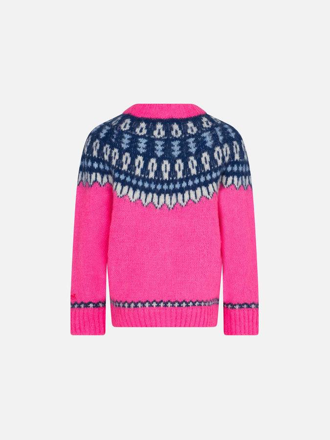 Mc2 Saint Barth Maglia Da Bambina Girocollo Garzata Con Jacquard Nordico