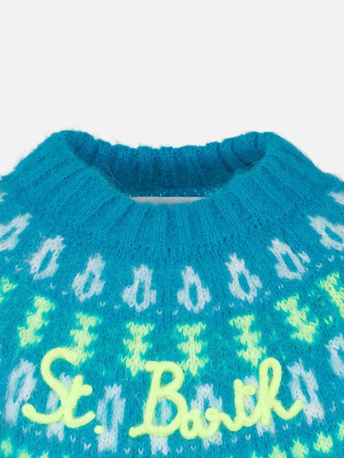Mc2 Saint Barth Maglia Da Bambina Girocollo Garzata Con Jacquard Nordico