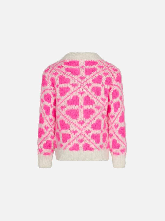 Mc2 Saint Barth Maglia Da Bambina Girocollo Garzata Con Stampa Cuori