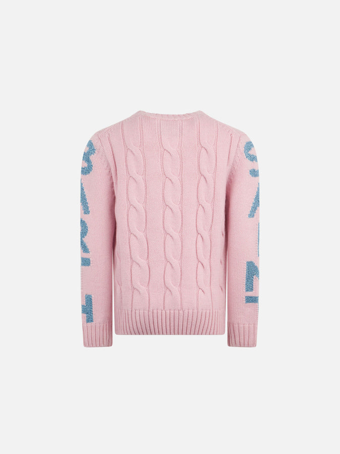 Mc2 Saint Barth Maglia Da Bambina Girocollo Intrecciata Con Stampa Saint Barth In Lurex