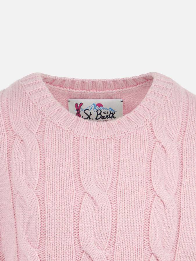 Mc2 Saint Barth Maglia Da Bambina Girocollo Intrecciata Con Stampa Saint Barth In Lurex