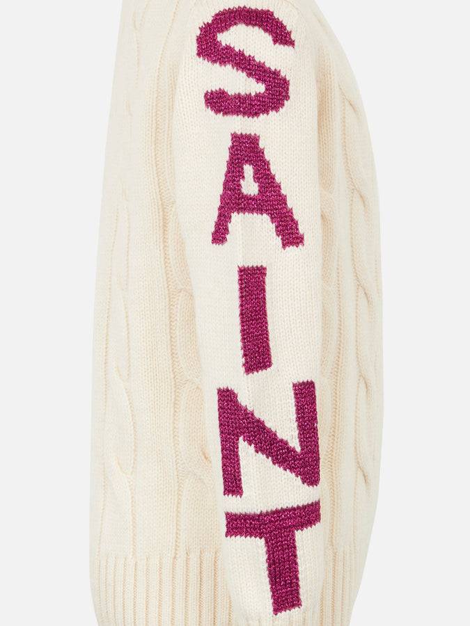 Mc2 Saint Barth Maglia Da Bambina Girocollo Intrecciata Con Stampa Saint Moritz In Lurex