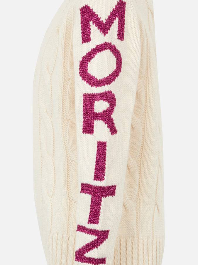 Mc2 Saint Barth Maglia Da Bambina Girocollo Intrecciata Con Stampa Saint Moritz In Lurex