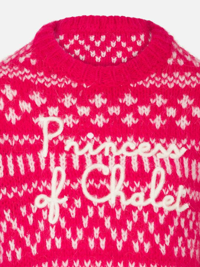 Mc2 Saint Barth Maglia Da Bambina Girocollo Morbida Con Stampa Fair Isle E Ricamo Princess Of Chalet